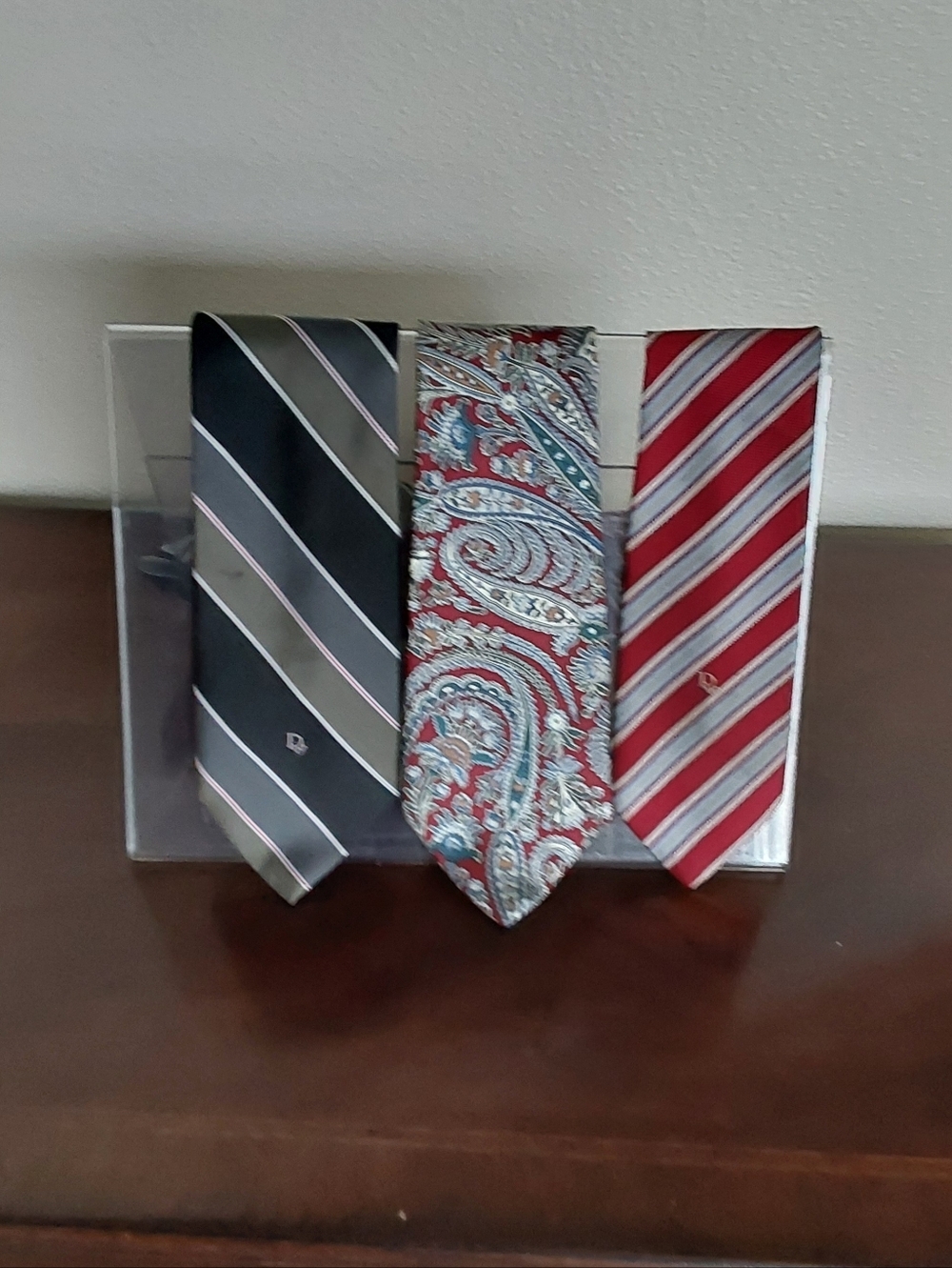 Dior Red Paisley Silk Tie with‎ Blue & Cream Accents Set Of 3